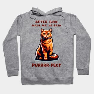 Orange Cat funny graphic t-shirt of cat saying "After God made me, he said Purrrr-fect." Hoodie